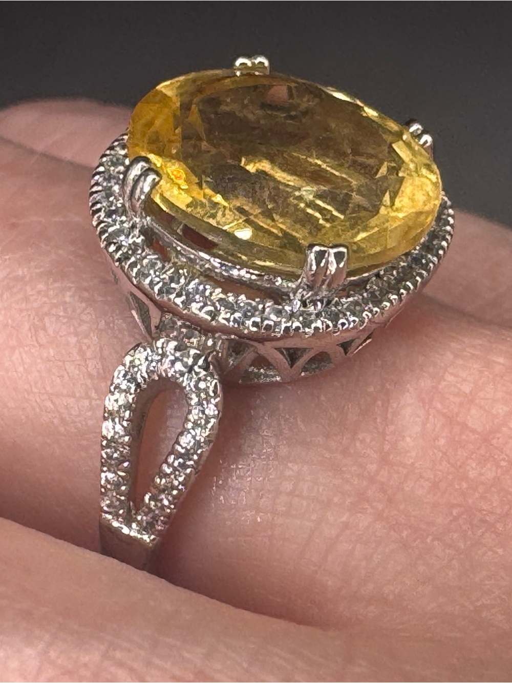 Yellow Citrine Halo Ring in Sterling Silver